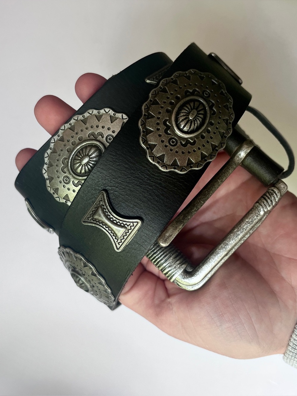 BDG Black Leather Silver Concho Belt, Size Medium